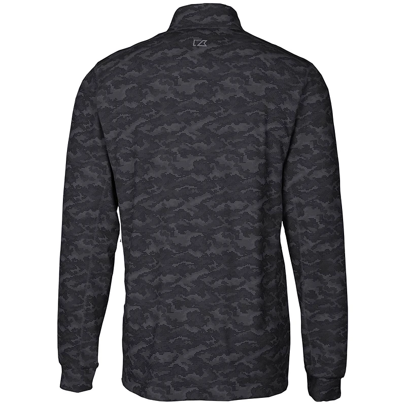 Men's Cutter & Buck Black Cal Poly Mustangs Big Tall Traverse Camo Print Stretch Quarter-Zip Pullover Top