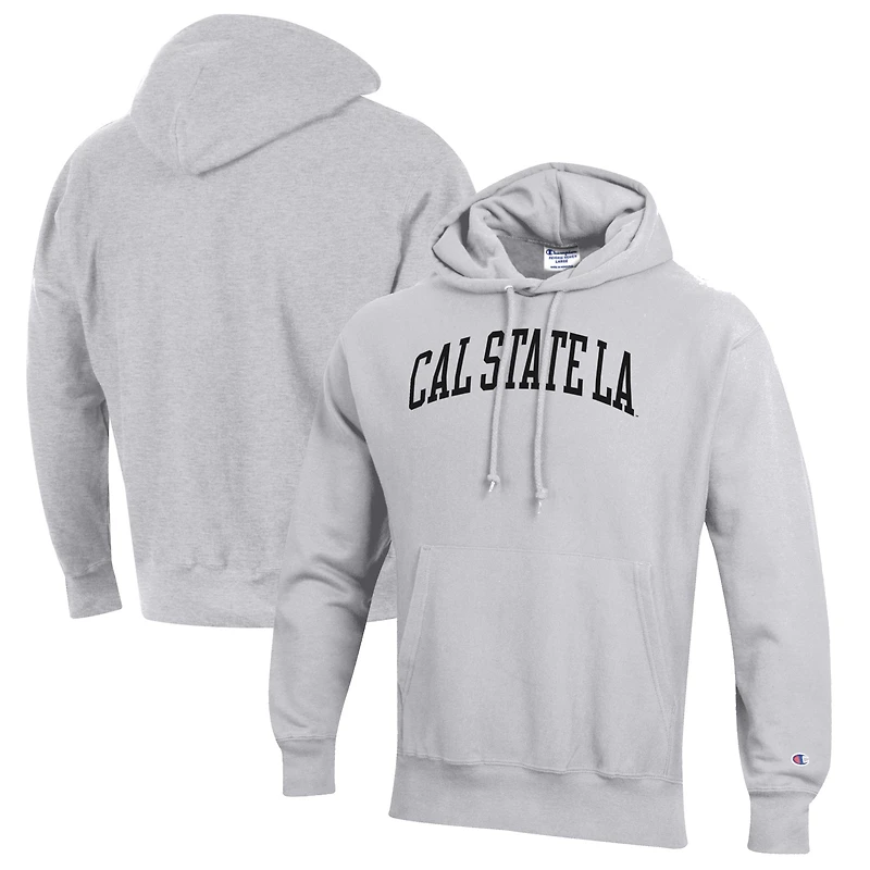 Sweat à capuche Champion pour homme, gris chiné, Cal State L.A. Golden Eagles, en polaire Reverse Weave.