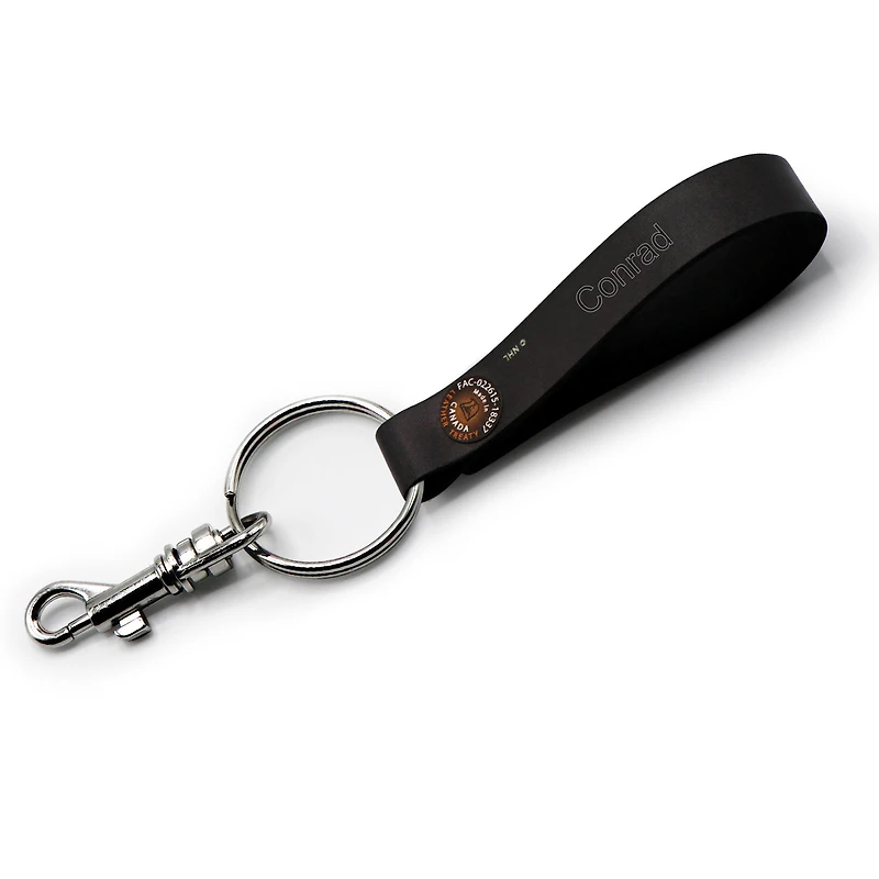 Porte-clés à boucle en cuir personnalisé Calgary Flames noirs