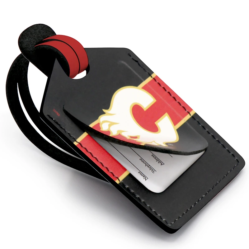 Étiquette de bagage en cuir personnalisée Calgary Flames noire