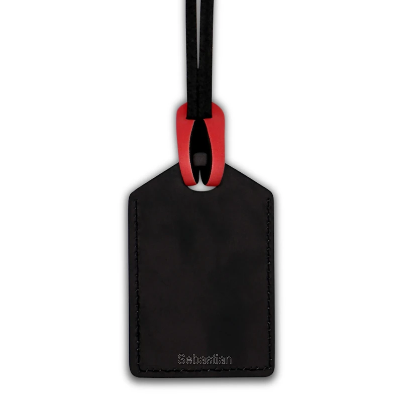 Étiquette de bagage en cuir personnalisée Calgary Flames noire