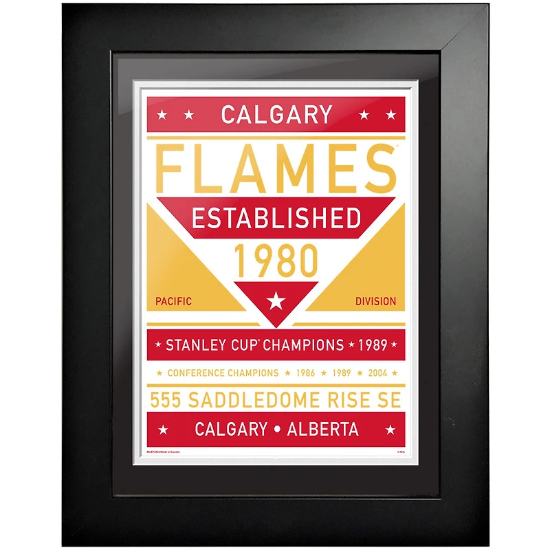 uvre d'art encadrée à deux tons de l'équipe des Flames de Calgary 12'' x 16''