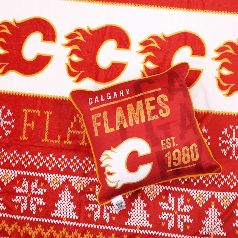 Calgary Flames 2-Pack 50" x 60" Holiday Throw Blanket and Cushion Set