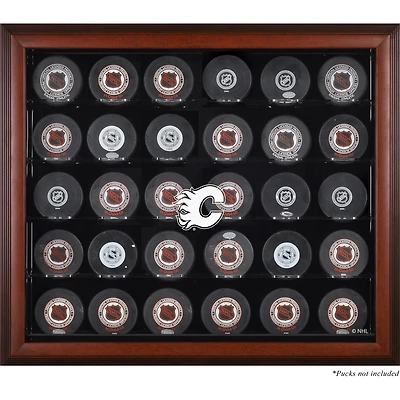Vitrine de présentation en acajou pour 30 rondelles des Flames de Calgary