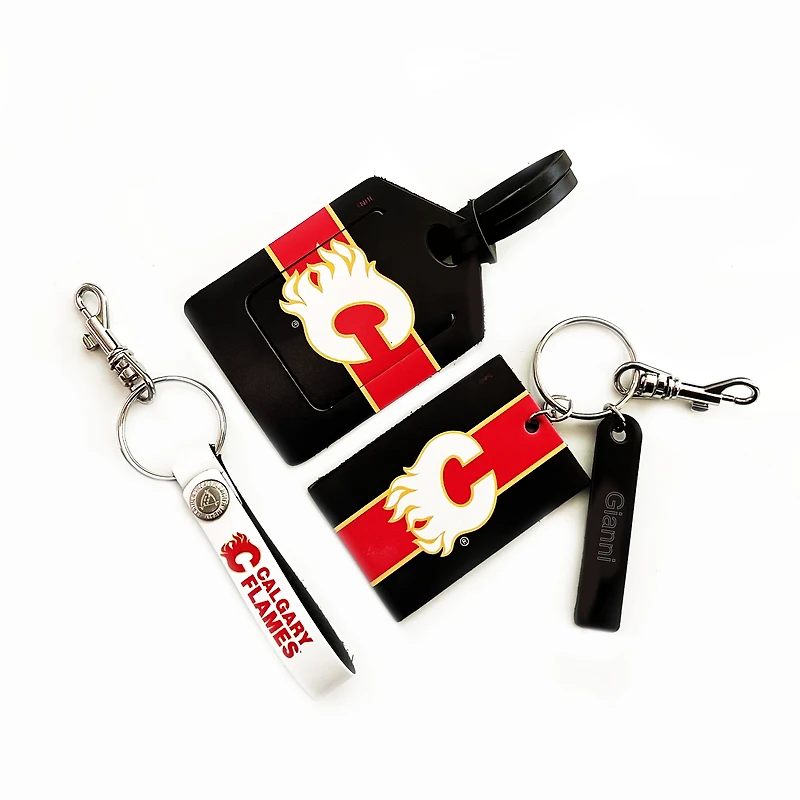 Calgary Flames - Coffret cadeau trois pièces en cuir avec étiquette personnalisée