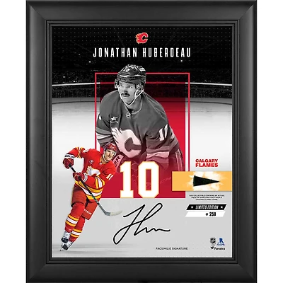 Jonathan Huberdeau Calgary Flames Fac-similé Signature Collage encadré Impact 11" x 14" avec un morceau de rondelle utilisée lors du match - Édition limitée à 250