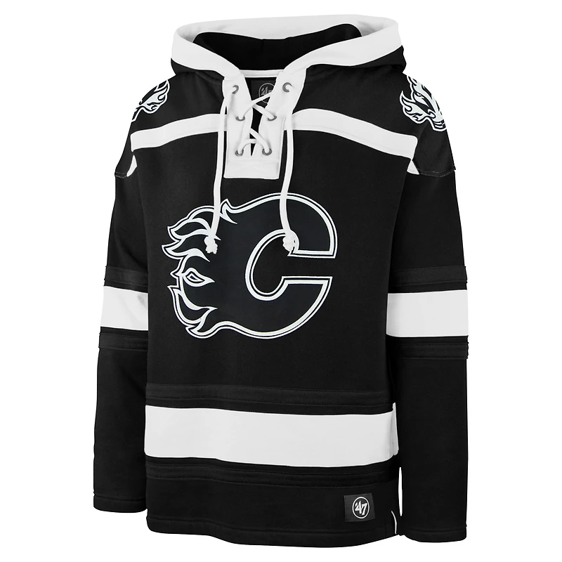 Men's '47 Black Calgary Flames Ice Lace-Up Pullover Hoodie