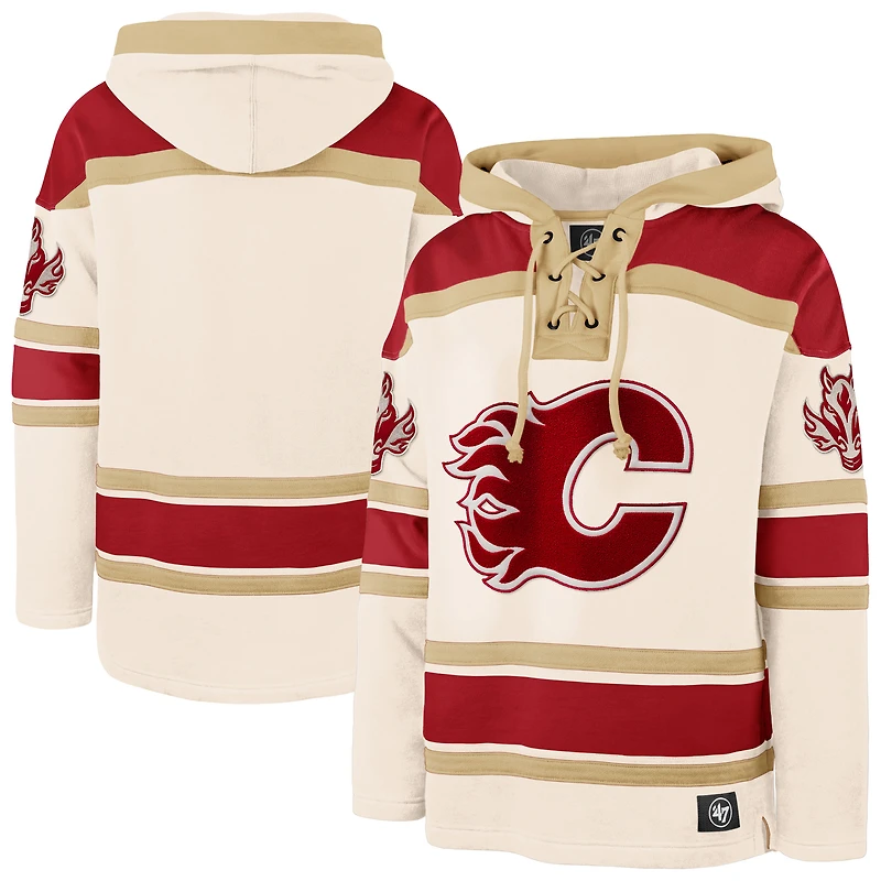 Men's '47 Cream Calgary Flames Superior Lacer Pullover Hoodie