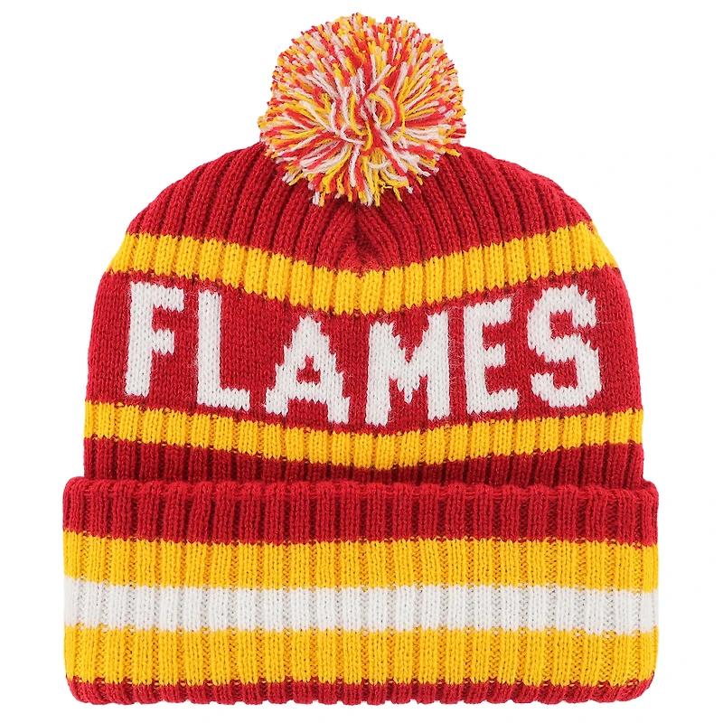 Bonnet en tricot à revers Bering '47 rouge des Flames de Calgary pour homme avec pompon