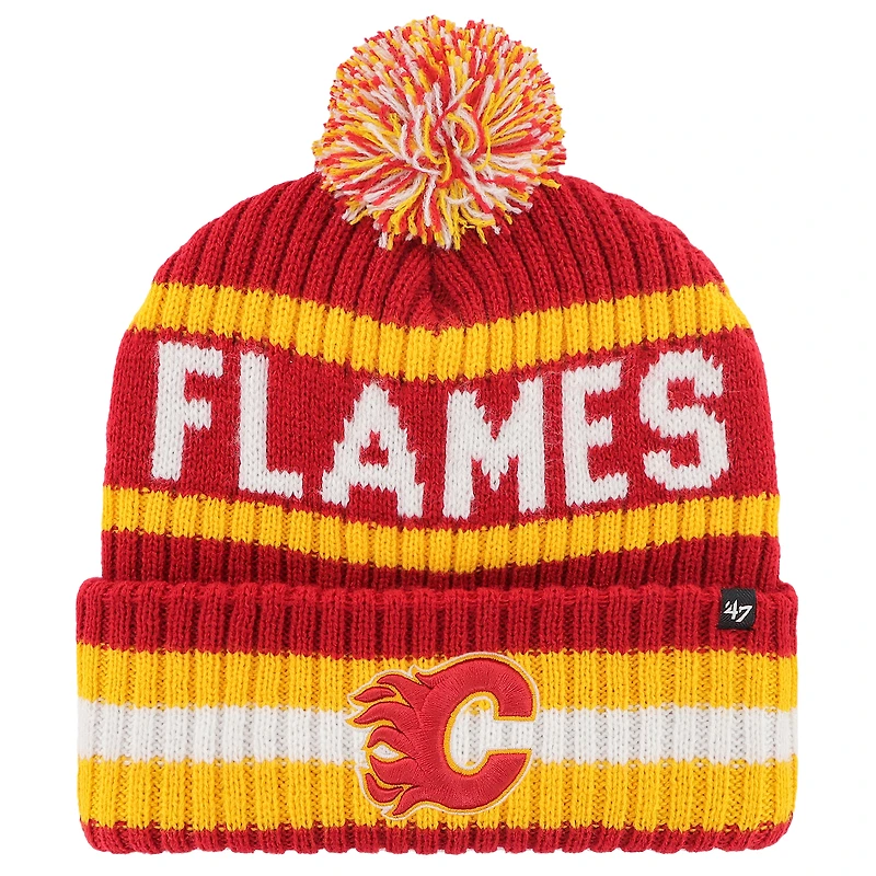 Bonnet en tricot à revers Bering '47 rouge des Flames de Calgary pour homme avec pompon