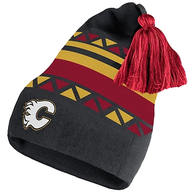 Adidas Black Calgary Flames Reverse Retro 2.0 pour homme - Bonnet en tricot à pompon