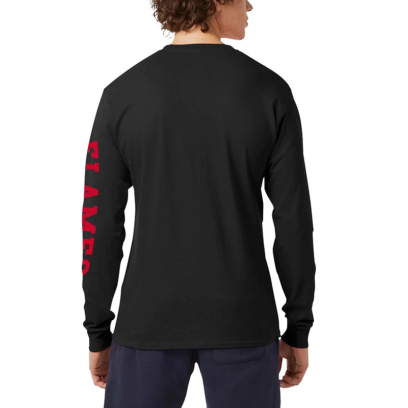 T-shirt noir à manches longues en jersey vieilli des Flames de Calgary Champion pour hommes