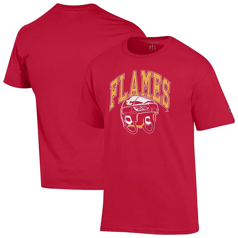 Men's Champion Red Calgary Flames Helmet T-Shirt