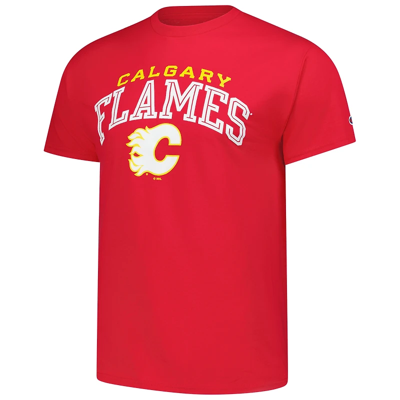 T-shirt rouge Champion pour homme avec logo principal des Flames de Calgary