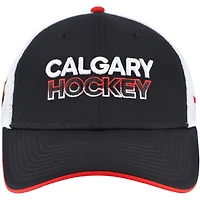 Casquette ajustable Fanatics noire/blanche pour homme Calgary Flames Authentic Pro Rink Alternate Trucker