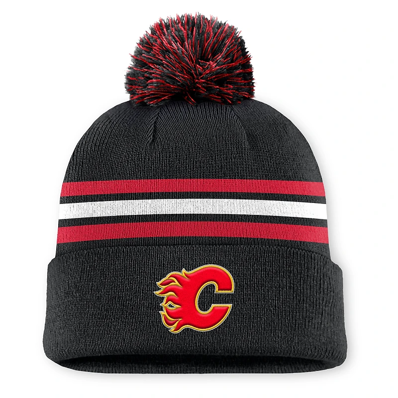 Bonnet en tricot à revers et pompon authentique Pro Rink des Flames de Calgary pour homme Fanatics noir