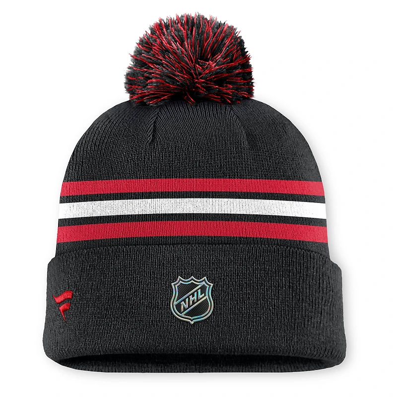 Bonnet en tricot à revers et pompon authentique Pro Rink des Flames de Calgary pour homme Fanatics noir