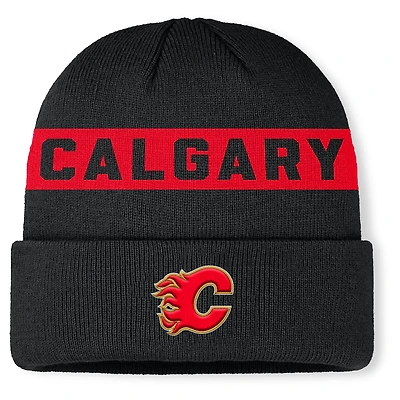 Casquette en tricot à revers authentique Pro Rink des Flames de Calgary pour homme Fanatics noire