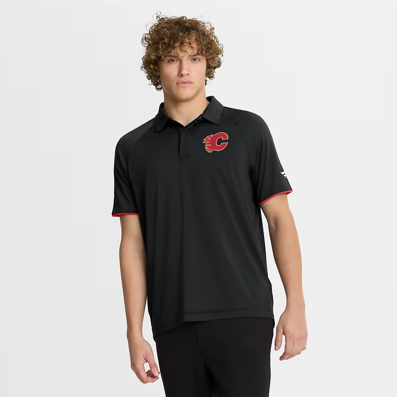 Men's Fanatics Black Calgary Flames Authentic Pro Rink Raglan Polo
