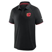 Polo raglan authentique Pro Rink Fanatics noir pour homme des Flames de Calgary