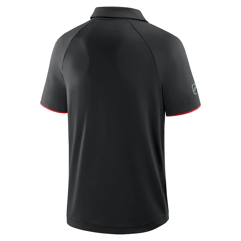 Polo raglan authentique Pro Rink Fanatics noir pour homme des Flames de Calgary