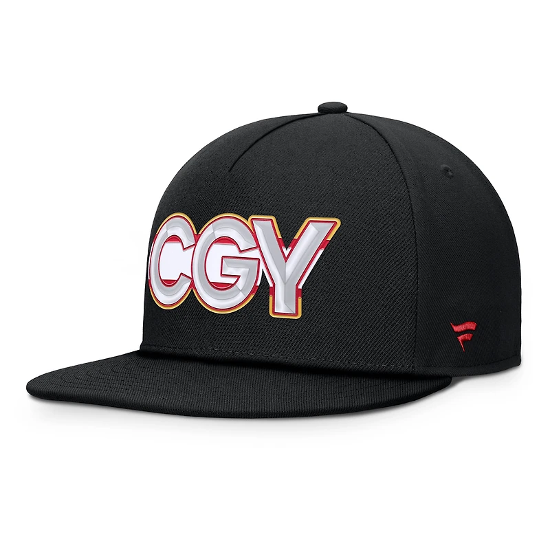 Men's Fanatics Black Calgary Flames Authentic Pro Rink Team Code Snapback Hat