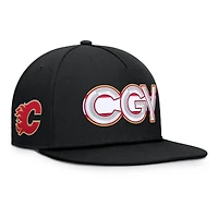 Men's Fanatics Black Calgary Flames Authentic Pro Rink Team Code Snapback Hat