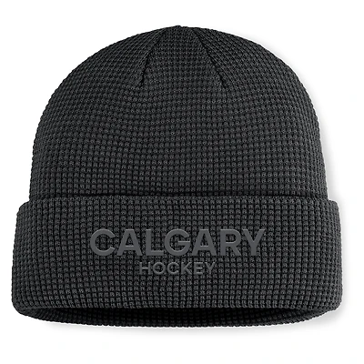 Casquette en tricot à revers authentique Pro Road des Flames de Calgary pour homme, noire, Fanatics