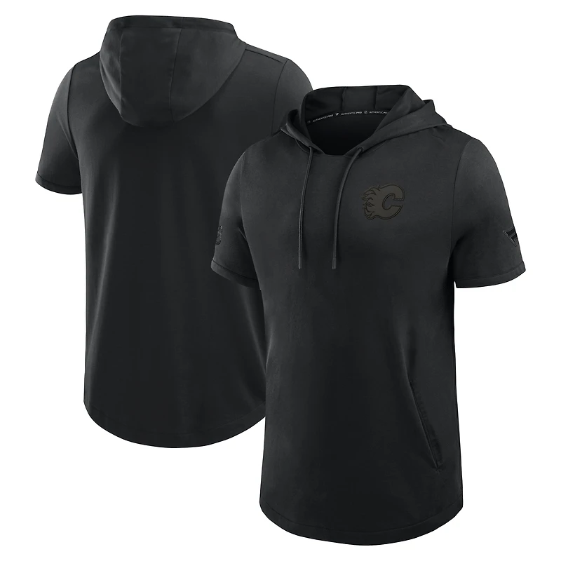 Men's Fanatics Black Calgary Flames Authentic Pro Road Short Sleeve Hoodie