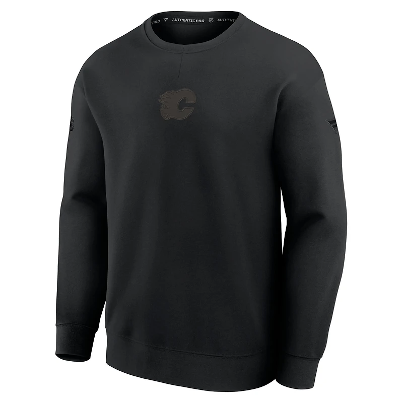 Men's Fanatics Black Calgary Flames Authentic Pro Road Tri-Blend Sweatshirt