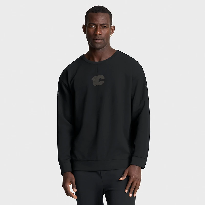 Men's Fanatics Black Calgary Flames Authentic Pro Road Tri-Blend Sweatshirt
