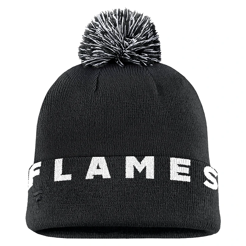 Men's Fanatics Black Calgary Flames High Stick Cuffed Knit Hat with Pom