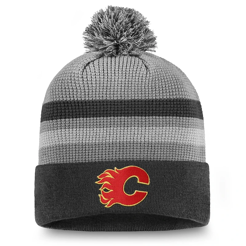 Bonnet en tricot à revers et pompon authentique Pro Home Ice des Flames de Calgary pour homme, gris Fanatics