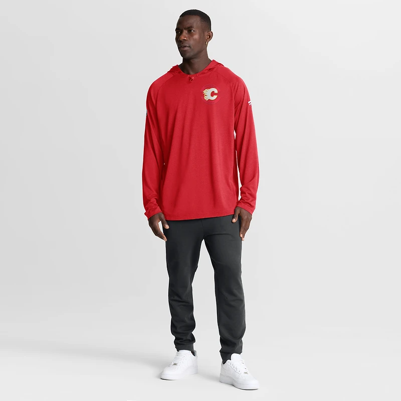 Men's Fanatics Heather Red Calgary Flames Authentic Pro Rink Raglan Pullover Hoodie
