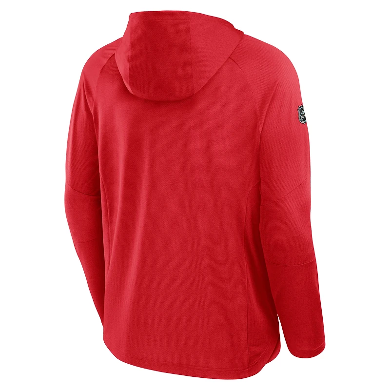 Men's Fanatics Heather Red Calgary Flames Authentic Pro Rink Raglan Pullover Hoodie