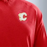 Men's Fanatics Heather Red Calgary Flames Authentic Pro Rink Raglan Pullover Hoodie