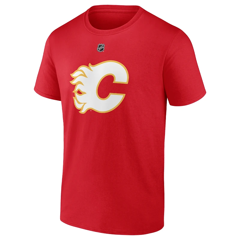 Men's Fanatics Johnny Gaudreau Red Calgary Flames Authentic Stack Player Name & Number T-Shirt