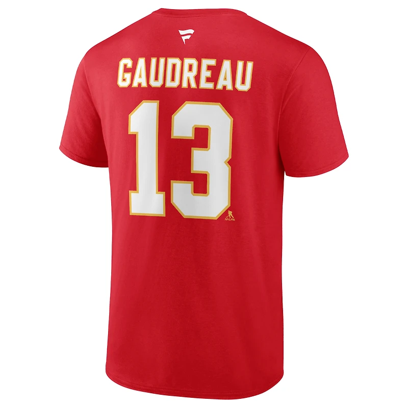 T-shirt rouge avec nom et numéro de joueur authentique Stack Player Fanatics Johnny Gaudreau des Flames Calgary