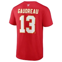 T-shirt rouge avec nom et numéro de joueur authentique Stack Player Fanatics Johnny Gaudreau des Flames Calgary