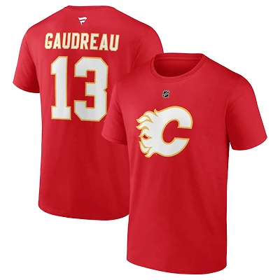 T-shirt rouge avec nom et numéro de joueur authentique Stack Player Fanatics Johnny Gaudreau des Flames Calgary