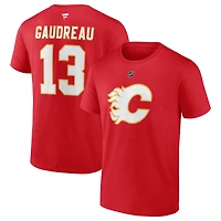 T-shirt rouge avec nom et numéro de joueur authentique Stack Player Fanatics Johnny Gaudreau des Flames Calgary