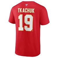 T-shirt rouge avec nom et numéro de pile authentique des Flames Calgary Matthew Tkachuk Fanatics pour hommes