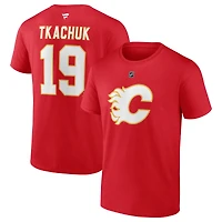 T-shirt rouge avec nom et numéro de pile authentique des Flames Calgary Matthew Tkachuk Fanatics pour hommes