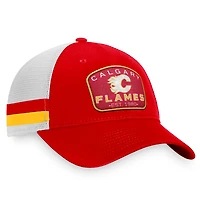 Men's Fanatics Red/White Calgary Flames Fundamental Striped Trucker Adjustable Hat