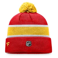 Men's Fanatics Red/Yellow Calgary Flames Breakaway Cuffed Knit Hat with Pom