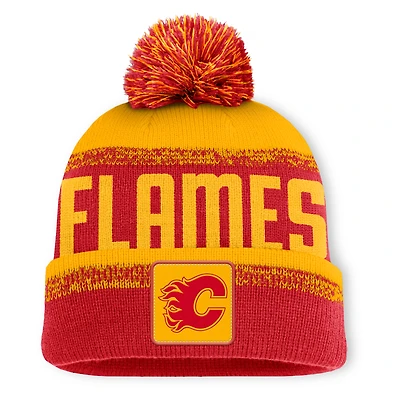Men's Fanatics Red/Yellow Calgary Flames Thrive Cuffed Knit Hat with Pom