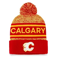 Men's Fanatics  Red Calgary Flames Authentic Pro Cuffed Knit Hat with Pom