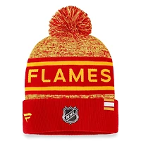 Men's Fanatics  Red Calgary Flames Authentic Pro Cuffed Knit Hat with Pom