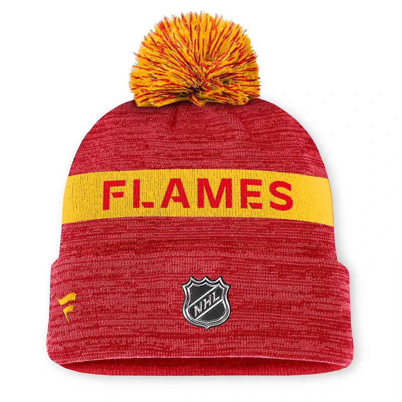 Bonnet en tricot à revers avec pompon authentique Pro Rink des Flames de Calgary pour hommes Fanatics Red