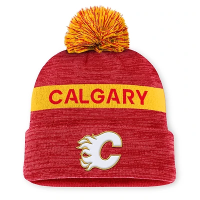 Bonnet en tricot à revers avec pompon authentique Pro Rink des Flames de Calgary pour hommes Fanatics Red